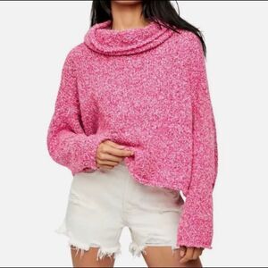 CHELSEA & theodore Oversized Cowl Neck Hi-Low Slouch Sweater Prickly Pear Pink